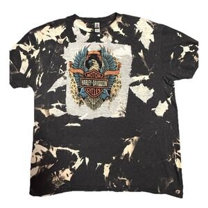 Harley Davidson Graphic T Shirt XL Bleach Dyed Acid Washed Biker Grunge Festival
